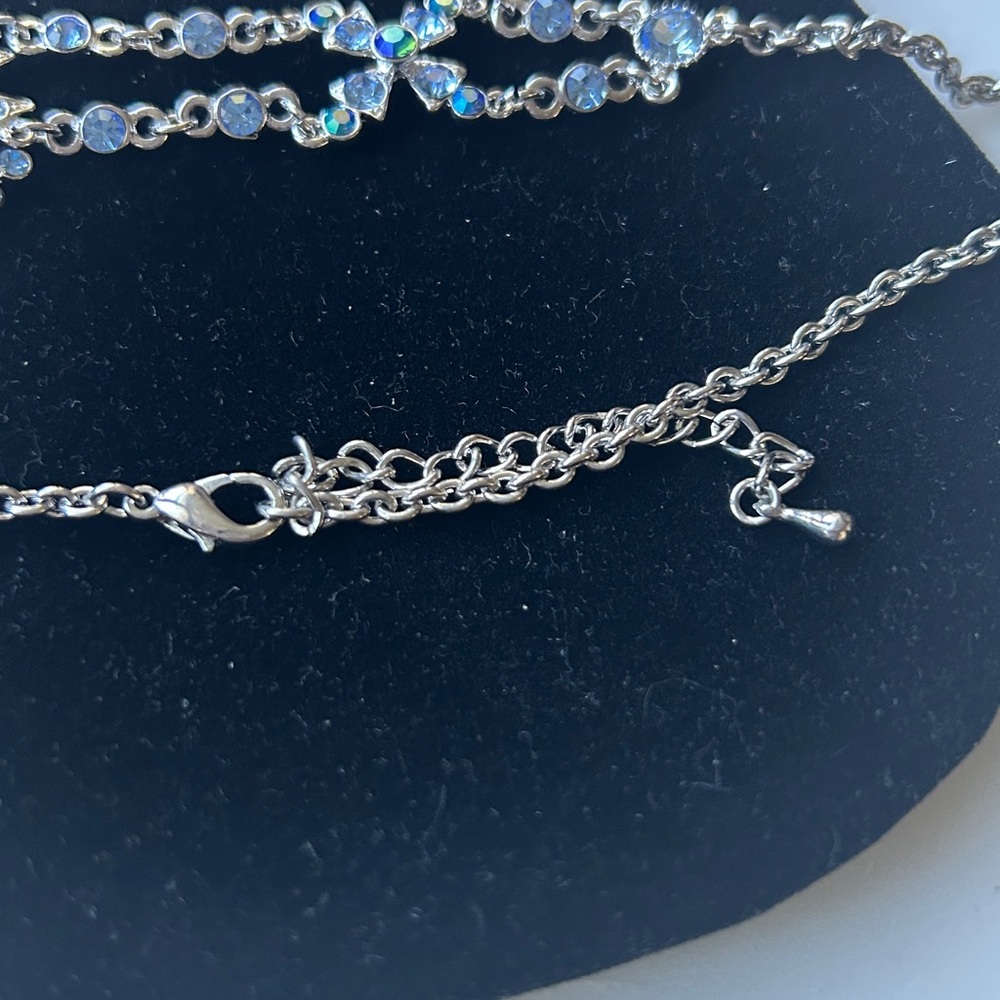 Silver Blue Crystal Cross Statement Necklace - image 3